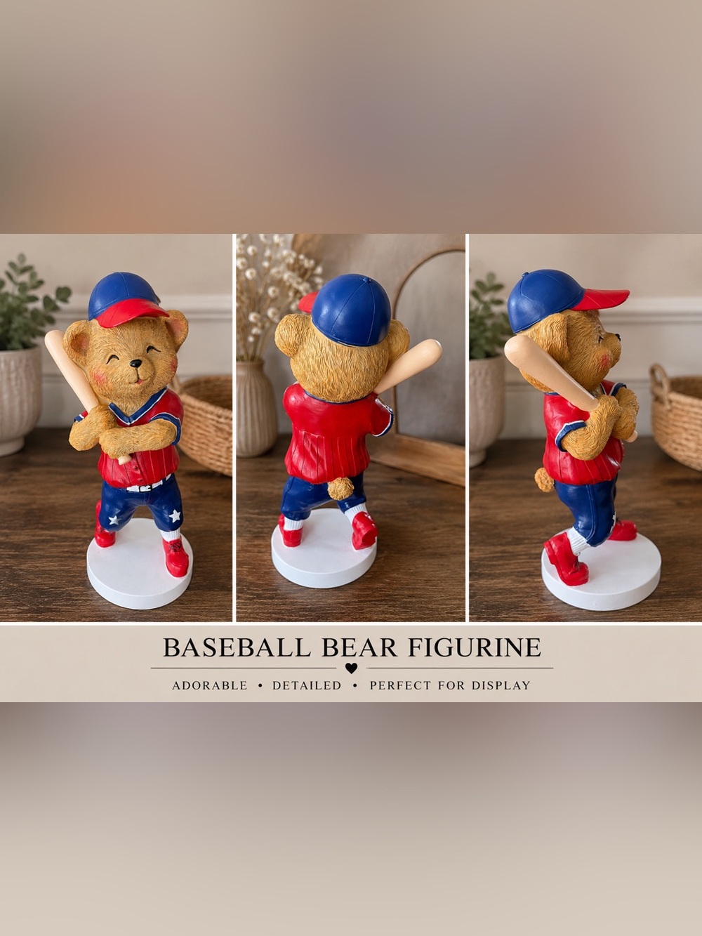 Baseball Bear Figurine – Patriotic Resin Decor – Approx. 13” Tall –New from Ross